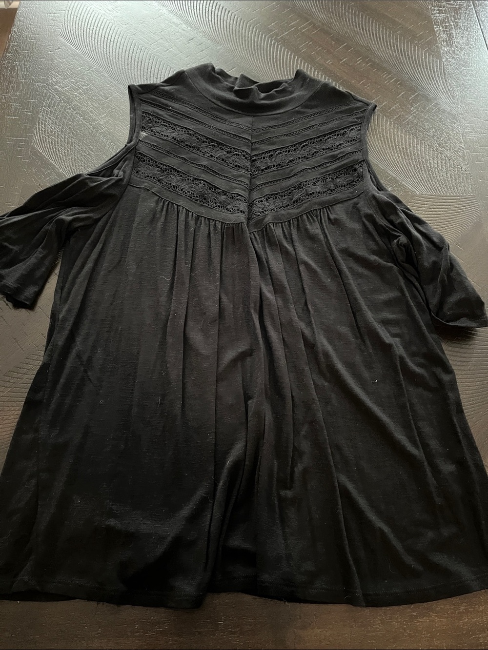 Black Cold-Shoulder Lace Yoke Women's Blouse